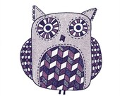Violet -limited edition gocco screen print -Owl Series 5x5