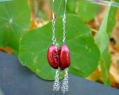 Red Tassels, biwa pearl earrings