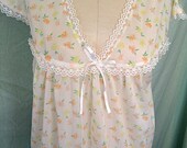70s Silky Nylon Floral Nightgown - S