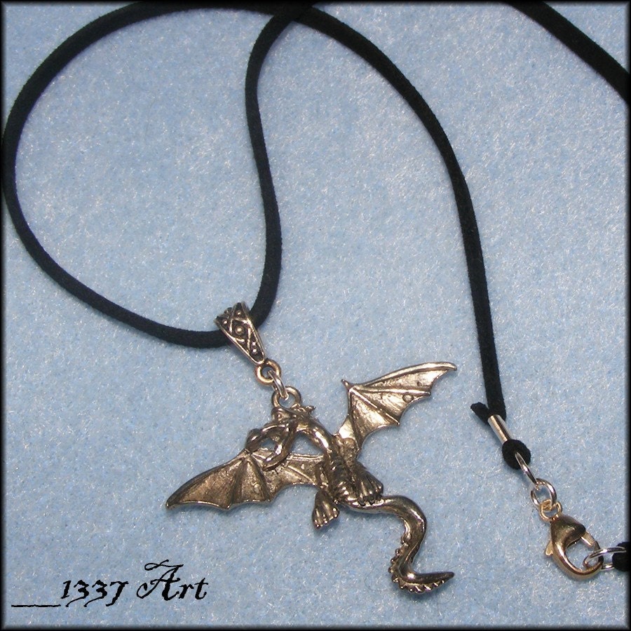 Dragon Necklace for Men Black Suede 20 Inches