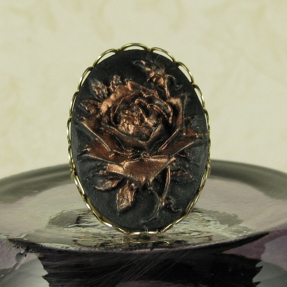 How Sweet the Smell Rose Flower Adjustable Ring in Black
