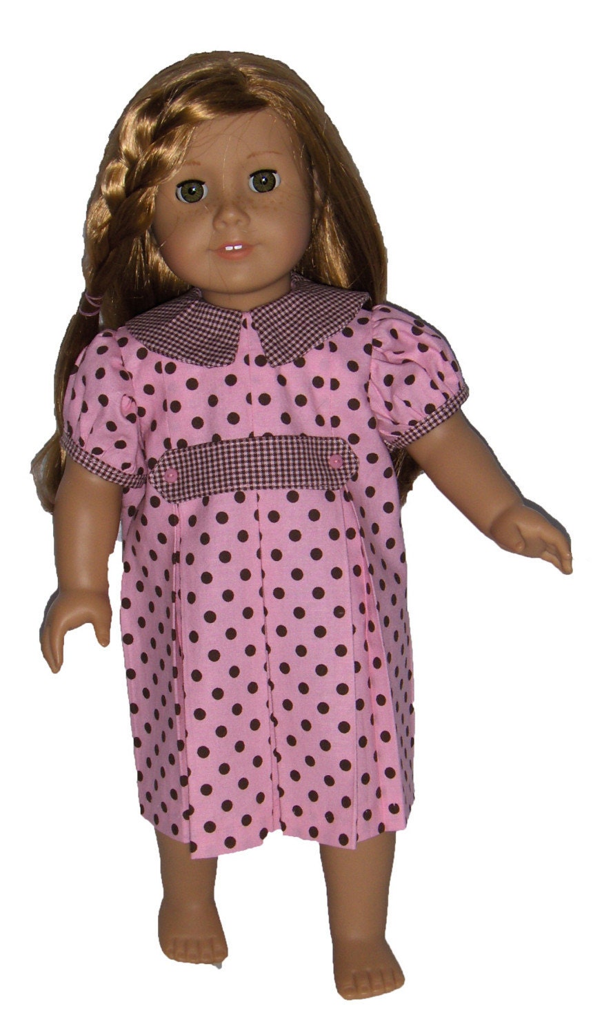 18 inch doll Pink with Chocolate Dots Dress