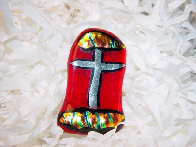 OOAK Fused Dichroic Glass Cross  Pendant
