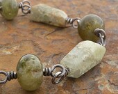 Green Bracelet:  Green Garnet Gemstones, Sterling Silver, Wire Wrap