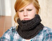 Chunky Charcoal Black Neck Warmer/Cowl with Buttons