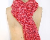 60s knitted scarf / 1960s red winter scarf / Extra Long Red Handknit