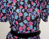 80s New Wave Squares Dress - L
