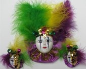 Mardi Gras Mask Fuschia Pin-Earring Set - One of a Kind Design