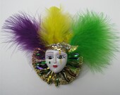 Mardi Gras Mask Feather Pin in Gold - Handmade