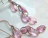 Pink Earrings Rose Petal Earrings Cascade Copper