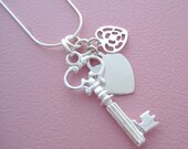 open my heart - key and heart charms sterling silver necklace
