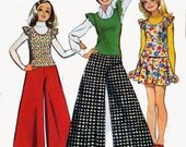 Vintage 70s Sewing Pattern Simplicity 5763 Girls Top, Skirt and Palazzo Pants Size 8