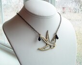Sparrow Bird Necklace - Antique Gold with Jet Black Crystals