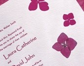 Hydrangea - pressed flower Letterpress Wedding Invitation - fuchsia on white