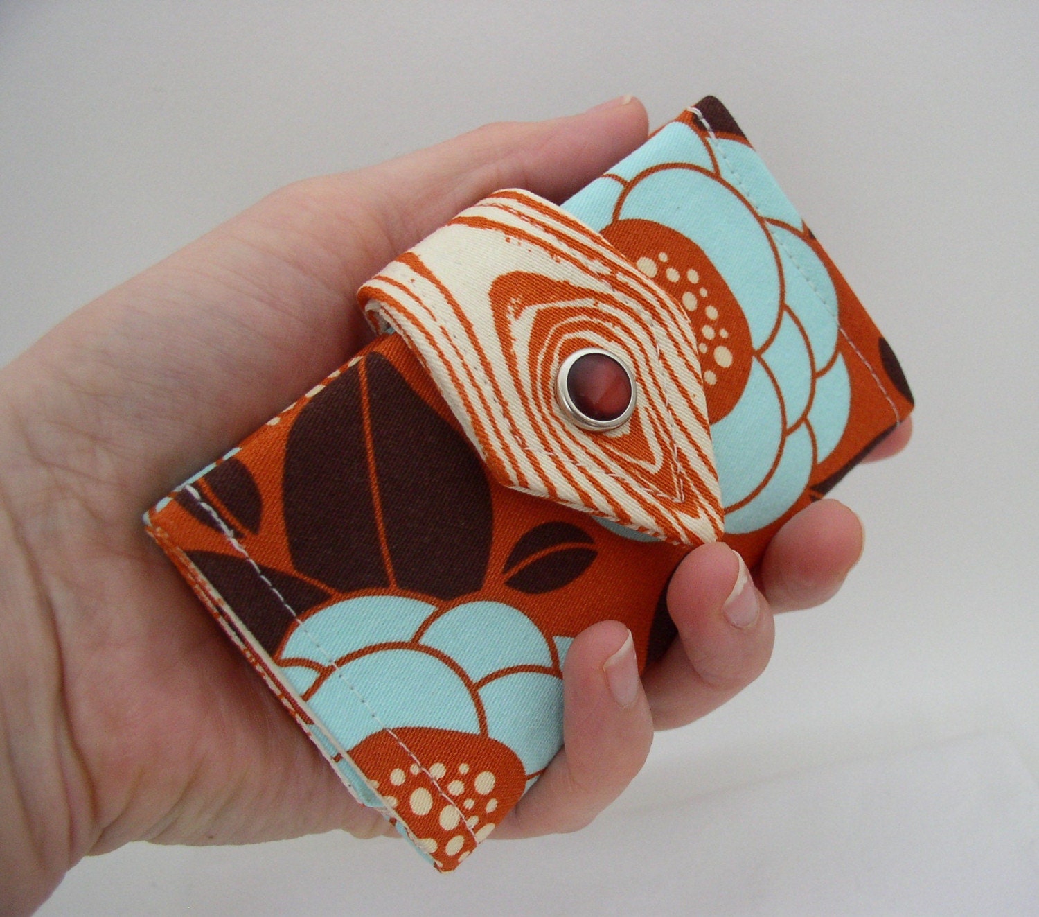 Handmade Small Card Wallet - Rust Camellia