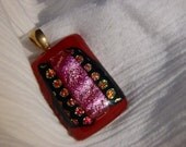 RED AND BLACK DICHROIC FUSED GLASS PENDANT with FREE SHIPPING