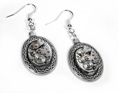 Steampunk Earrings - Vintage RUBY Jeweled Watch Movement Earrings Ornate Scroll Dangles UTTERLY GORGEOUS - Steampunk Jewelry by edmdesigns