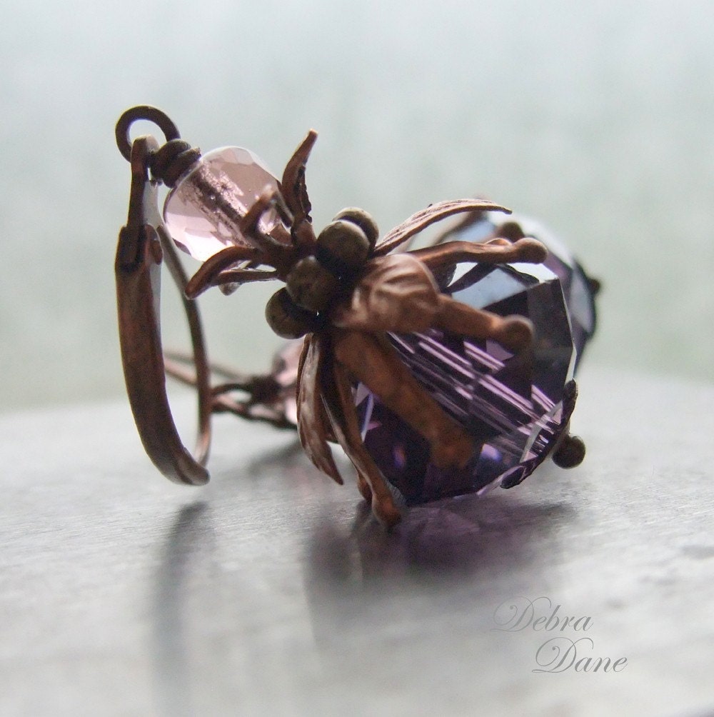 Amethyst Earrings Purple Earrings Copper Earrings Thistle Berry Natural Earthy