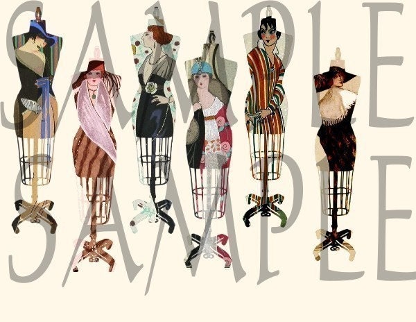 Vintage Altered Dress Forms Dressmakers Mannequin  ART DECO Fashion Digital Collage Sheet 