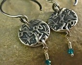 Star Gaze Fine Silver Earrings Crystal wire Wrap Blue