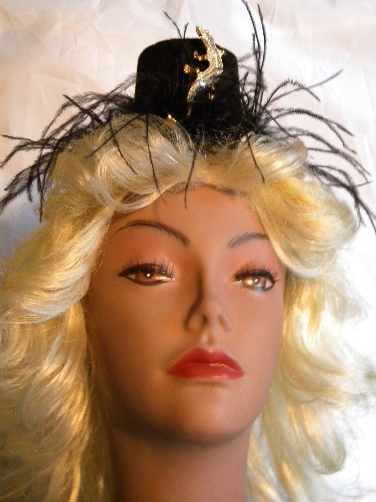 Night of the Iguana Black Mini Stovepipe Hat with maribou trim