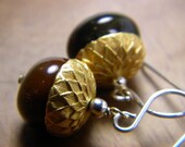 Yellow banded agate, acorn, gold filled caps, on sterling silver - Feral Earrings