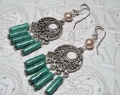 Chandelier Earrings - Freshwater Pearl & Marble Green
