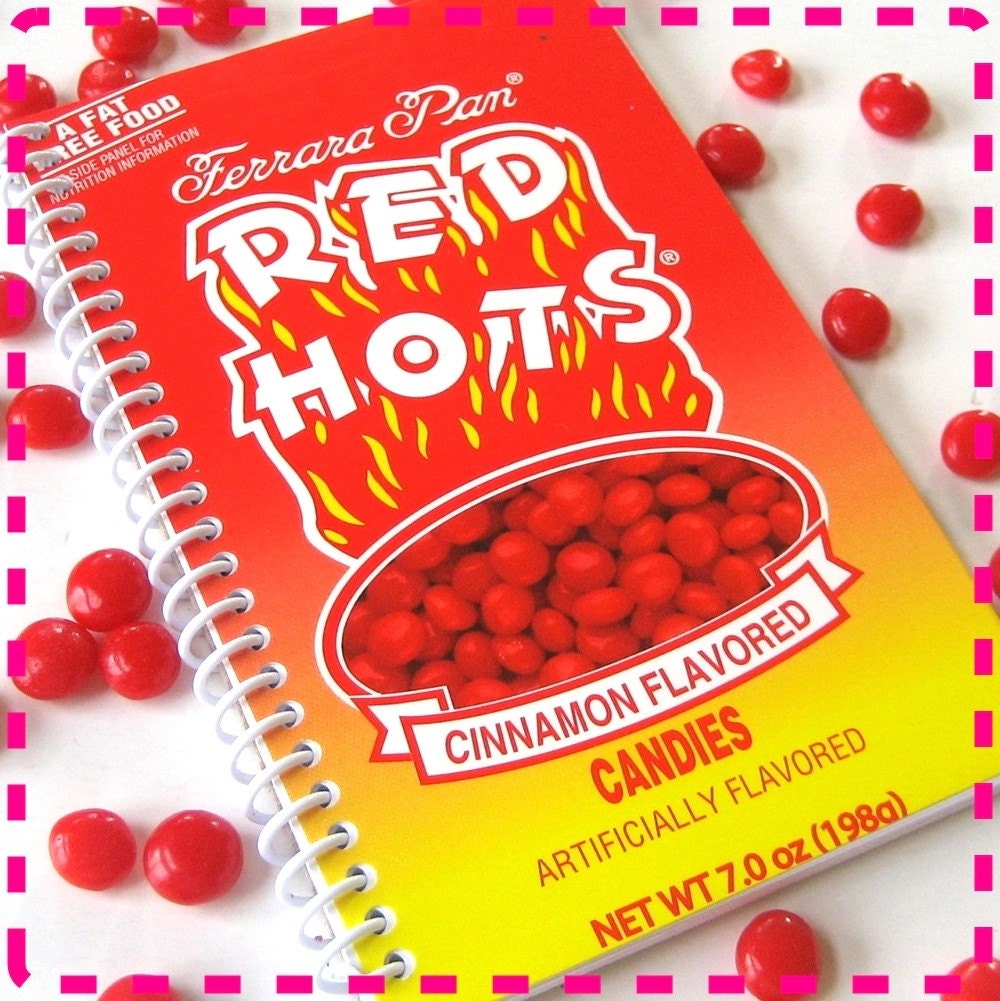 CINNAMON VALENTINE'S CANDY Original Recycled Notebook / Upcycled Journal - Eco Friendly - In Red, Orange, Yellow and White - Hot