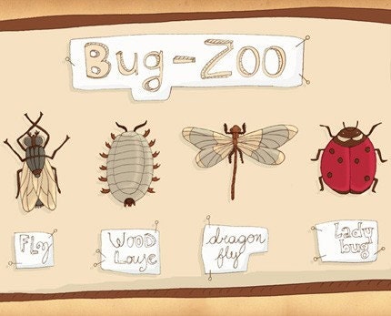 Children wall art Baby boy room illustration - Bug Zoo - Print from my original illustration - teamspirit