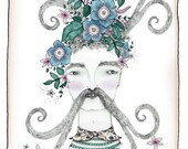 Mustache man art print, "Spring"