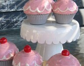 Pottery Cupcake - Pink Frosted with Red Cherry