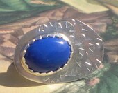 shiny handstamped sunbursts and lapis sterling ring size 8 and a half
