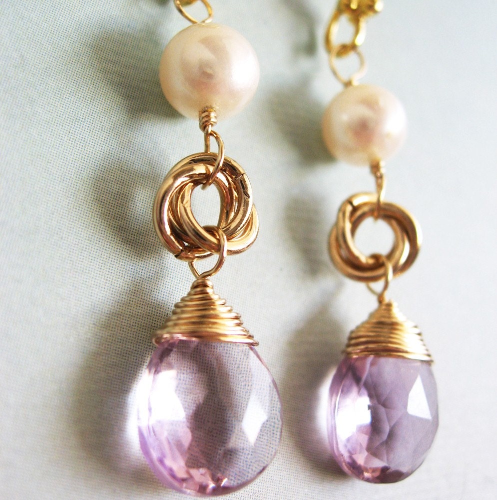 Grace Earrings - pearls, pink amethyst, gold filled, vermeil