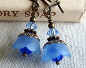 Flower Bloom Earrings Vintage Inspired, Neo Victorian, Forget Me Not Brass Bronze