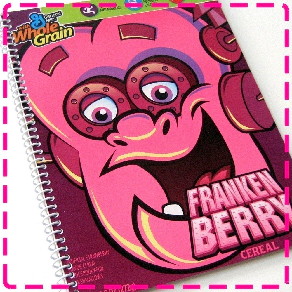 FRANKENSTEIN SPOOKY CEREAL Original Recycled Notebook / Upcycled Journal - Spiral Bound and Eco-Friendly - Berry-licious-