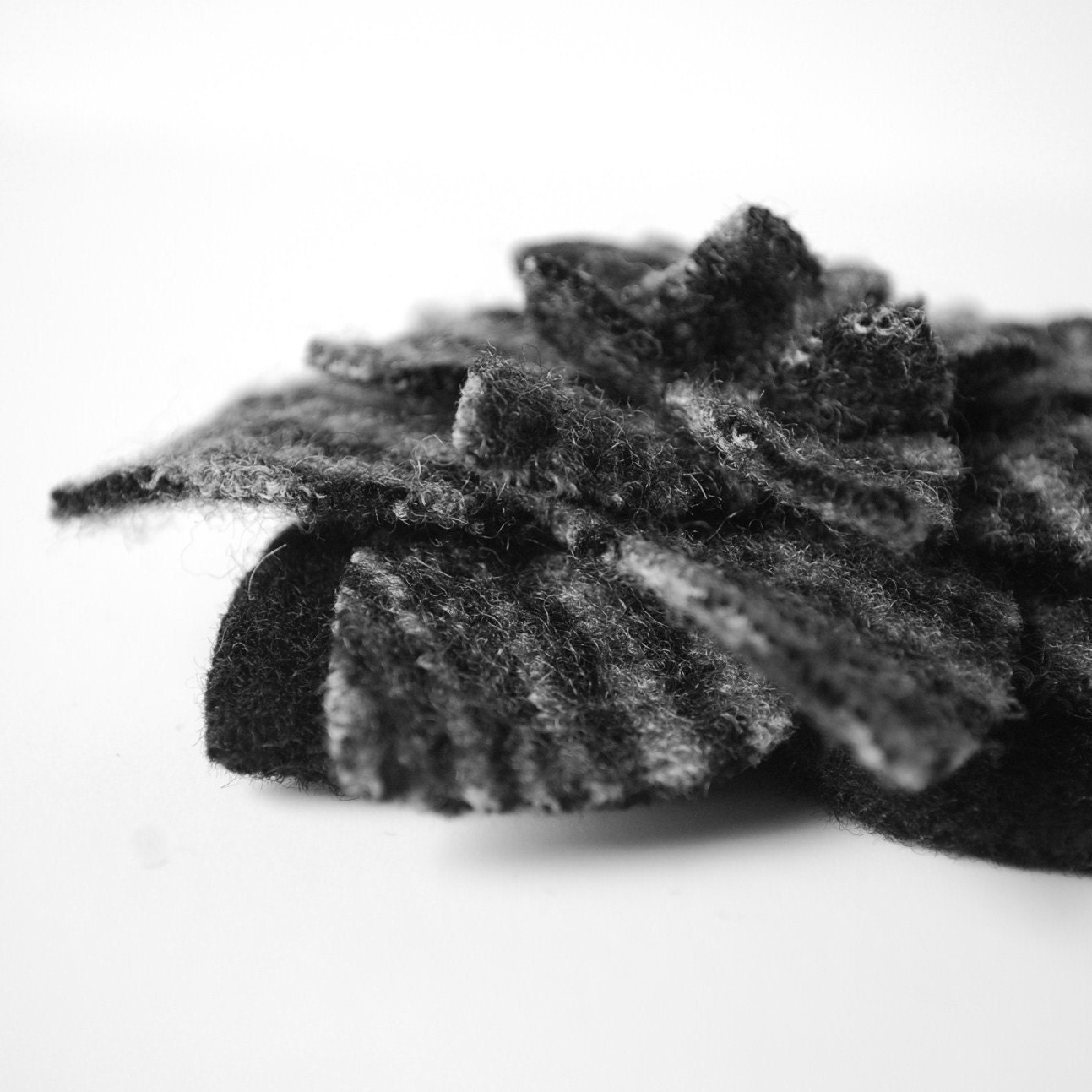 Merino Black Striped Aster - Reclaimed Wool Flower Pin