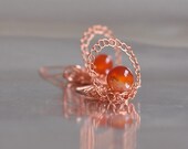 Earrings - crocheted pure copper with natural carnelian gemstones - Be My Satellite