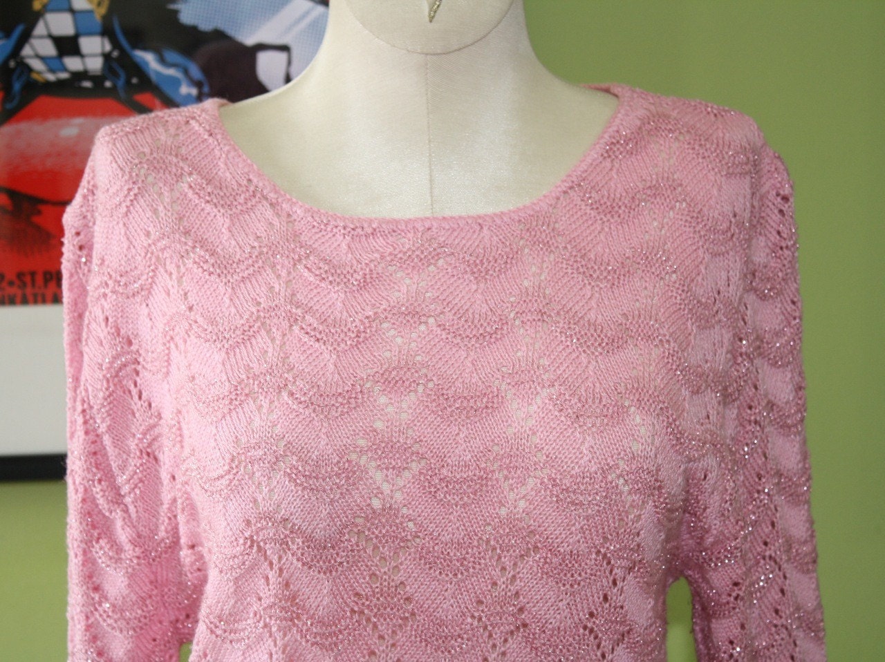 70s Pointelle Sparkle Sweater - M/L