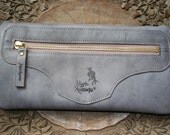 SALE 20% Grey Distressed Leather Clutch Bag / Pencil Case Unisex