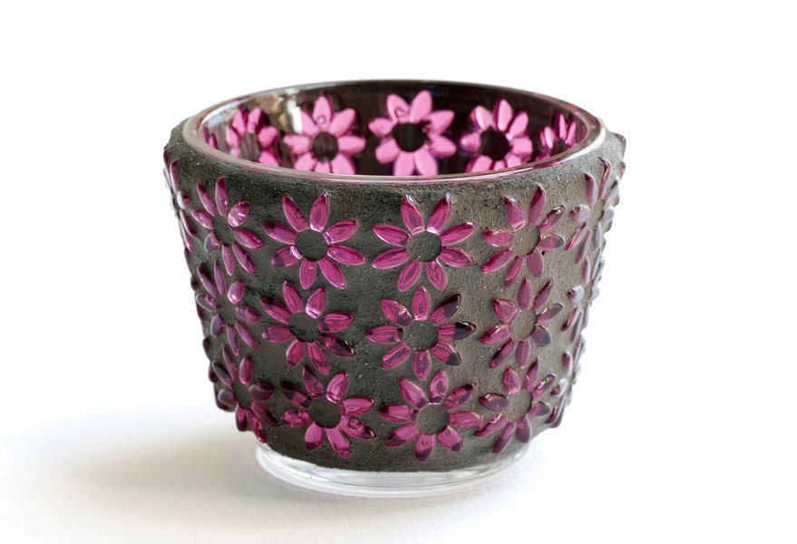 Fuchsia Flowers - Mosaic Candle Holder