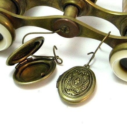 Victorian Locket Earrings Steampunk Cosplay Antique Brass Designed by Mystic Pieces