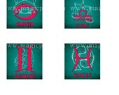 Antique Zodiac Symbol 1x1 inch square inchies digital collage sheet 25.4 mm magenta teal cobalt blue indigo blue gemini taurus capricorn