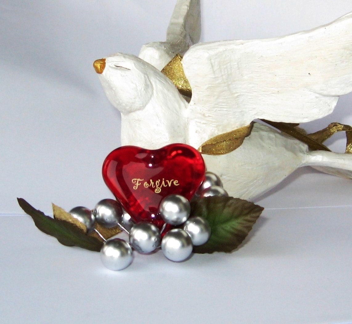 Red Glass Heart of Compassion 'Forgive' Inspiration Gold Ink Imprinted 1.5x1.5x.5" 1.6oz