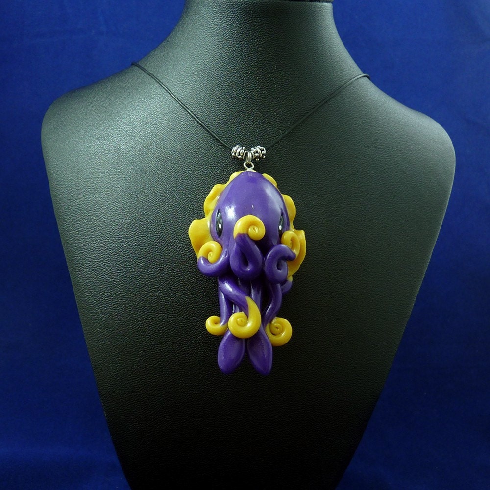 Purple & Yellow Cuttlefish Necklace - Handmade Polymer Clay Jewelry