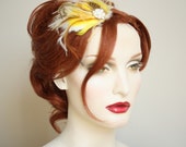 Yellow Orange and Ivory  feather fascinator- Product code Coreopsis