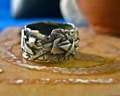 Fine Silver Natural Ring Band Layered Irregular Edges Patina Unisex Mens Lady