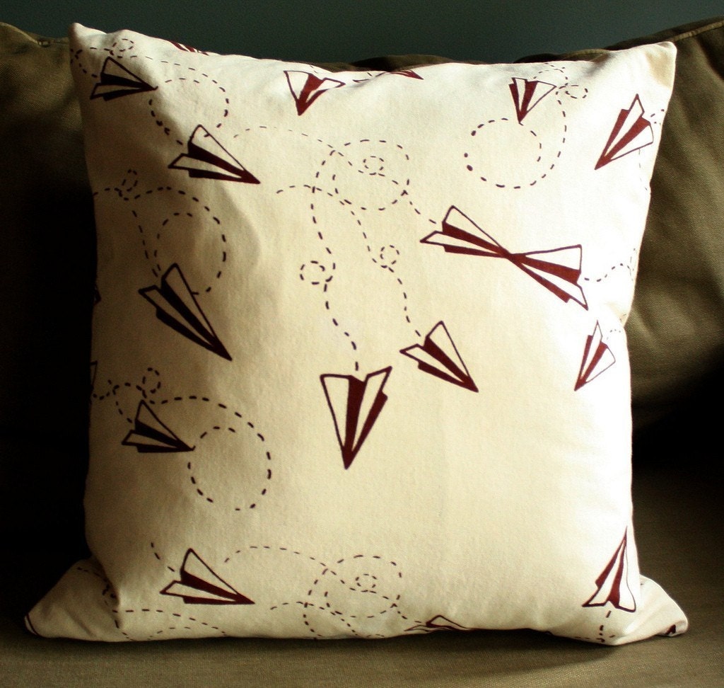Flight Pattern - Hand Printed Canvas Pillow with Zipper - custom colors available