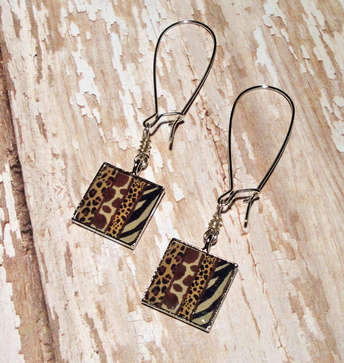 Long Silver Earrings - Animal Print