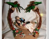 Tropical Bride and Groom in Hammock by, Enchanted You Wedding Cake Topper