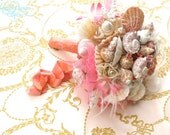 Coral Hepoko Bridal Bouquet of Shells and Ribbon Flowers  IN STOCK